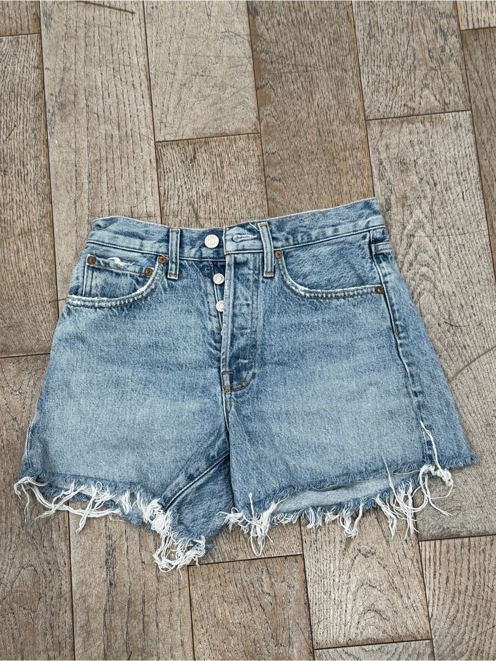 AGOLDE Parker Long Shorts 23 100% Organic Cotton Denim Cutoff Frayed Wheel $138